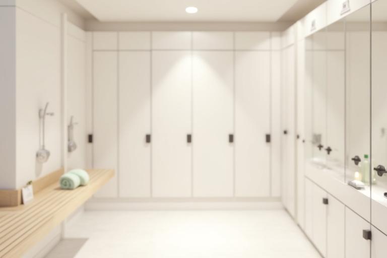 Vestiaires modernes et propres avec des casiers sécurisés.